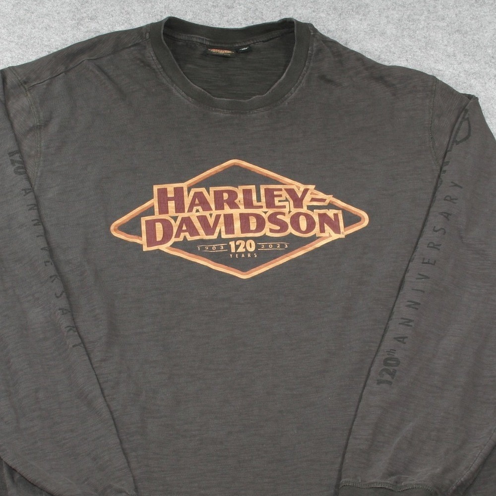 Harley Davidson Mens Long Sleeve T-Shirt XL Gray 120th Anniversary Slub Knit